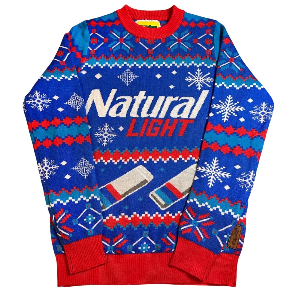 Tipsy Elves Natural Light Ugly Christmas Sweater Beer‎ Holiday Party Adult Small